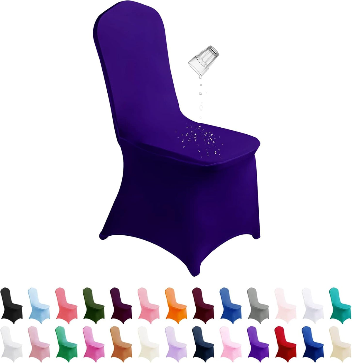 SUPERO Waterproof Spandex Chair Cover 12PCS, Stretch Dining Chair Covers, Polyester Outdoor Chair Covers, Protector Stretch Chair Cover for Party Universal, Banquet, Wedding Event, Hotel(Purple)