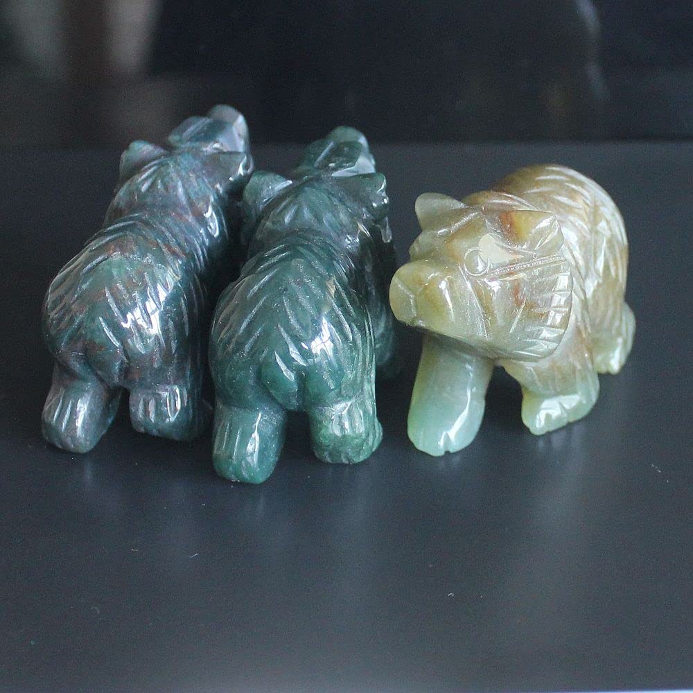 2'' Hand Carved Mixed gemstome Crystal Bear Figurine Animal Carving (Indian Agate)