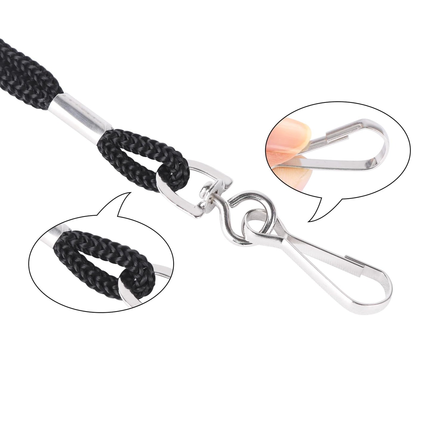 HOSL Black Nylon Lanyards, 100 Pack Bulk Office ID Card Lanyards with Swivel Hook (Modern/Fitted, 19 inches, 1.54lb)