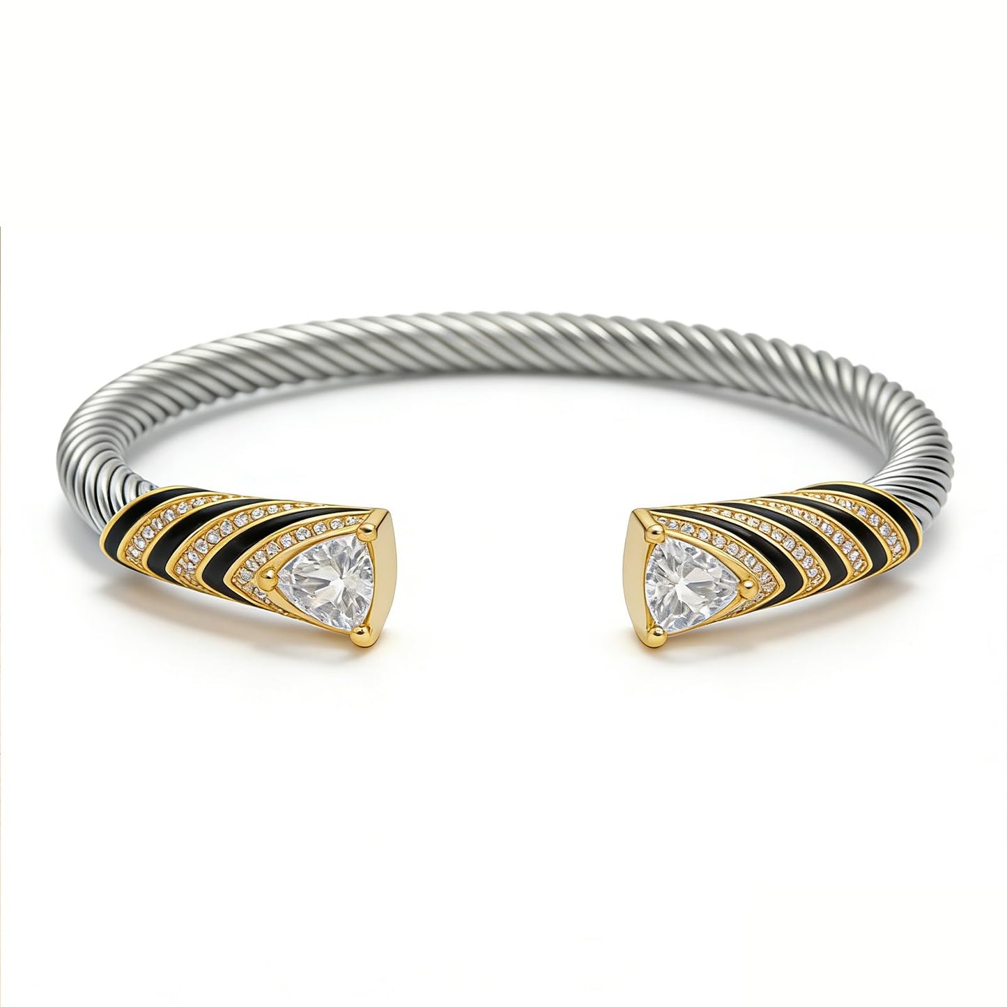 Stainless Steel Twisted Cable Wire Bangle, Crystal Inlaid Open Cuff Bangle Bracelets for Women, Stackable Elegant Jewelry Gift