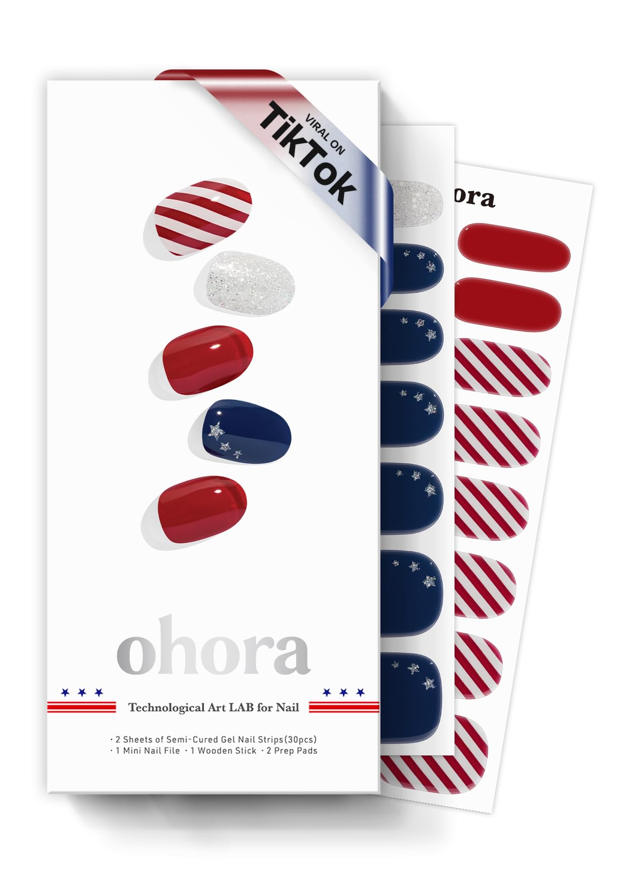 ohora Semi Cured Gel Nail Strips (N State Twilight) - Works with Any Nail Lamps, Salon-Quality, Long Lasting, Easy to Apply & Remove - Includes 2 Prep Pads, Nail File & Wooden Stick