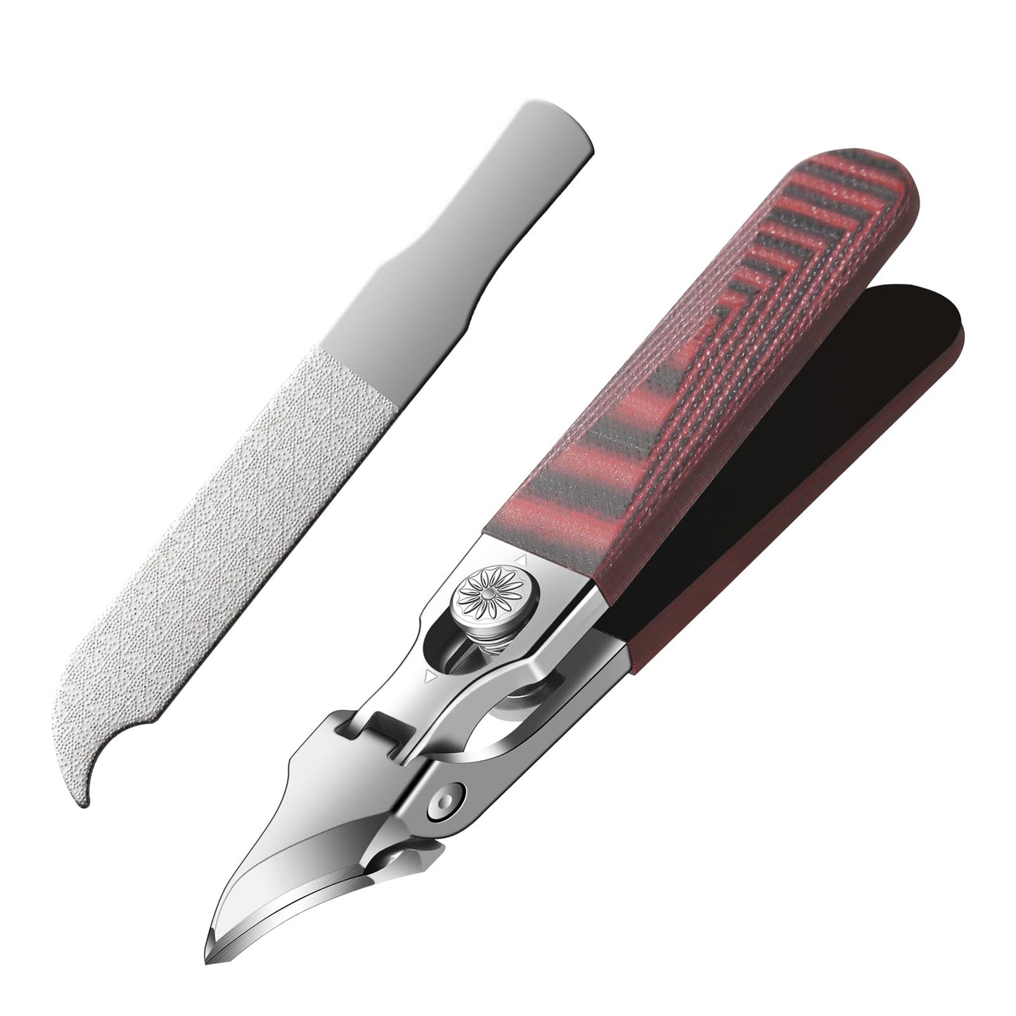 Large-Opening Pointed-Edge Nail Clipper - Detailed Trimming for Narrow Areas - G10 Handle & Stainless Steel Blades - Suited for Ingrown-Nail, Thick-Nail Users & Seniors(Straight Red C)