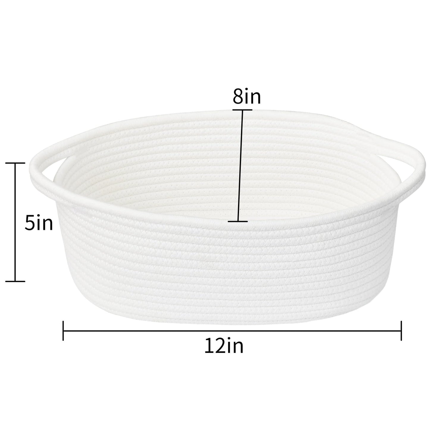 ABenkle Small Basket with Handles, Boho Decorative Rope Woven Dog Cat Toy Storage Bin Shelf Storage Organizer, Easter Christmas Gift Basket, 12"x8"x5", White