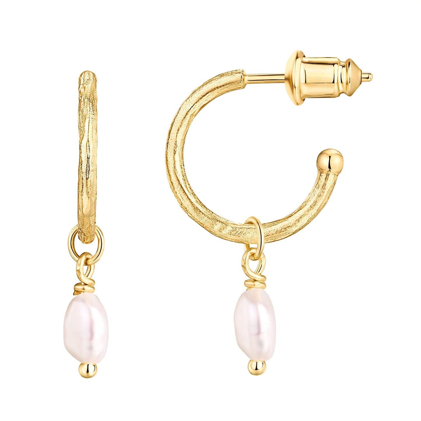 PAVOI 14K Yellow Gold Plated 925 Sterling Silver Post Classic Pearl Dangle Huggie Hoop Earrings for Women - Trendy Drop Open - Cubic Zirconia Small Hinged Hammered Huggies