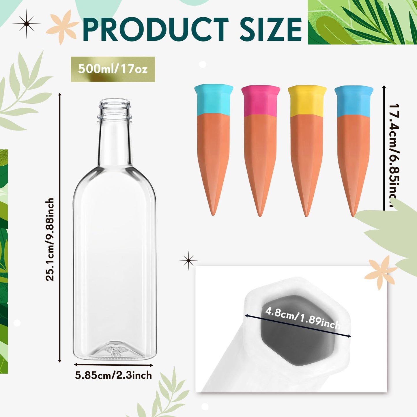 Ziliny Plant Watering Devices Include Terracotta Watering Spikes 17 oz Plastic Automatic Plant Waterer Clear Wine Bottle for Indoor Outdoor Garden(8 Pcs)