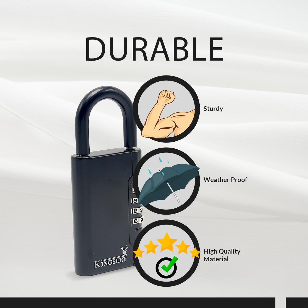 Kingsley Guard-a-Key Black Realtor's Lockbox Portable Resettable Hanging Key Safe Combination Lock Box for House Keys, Realtors, Vacation Rentals, Black