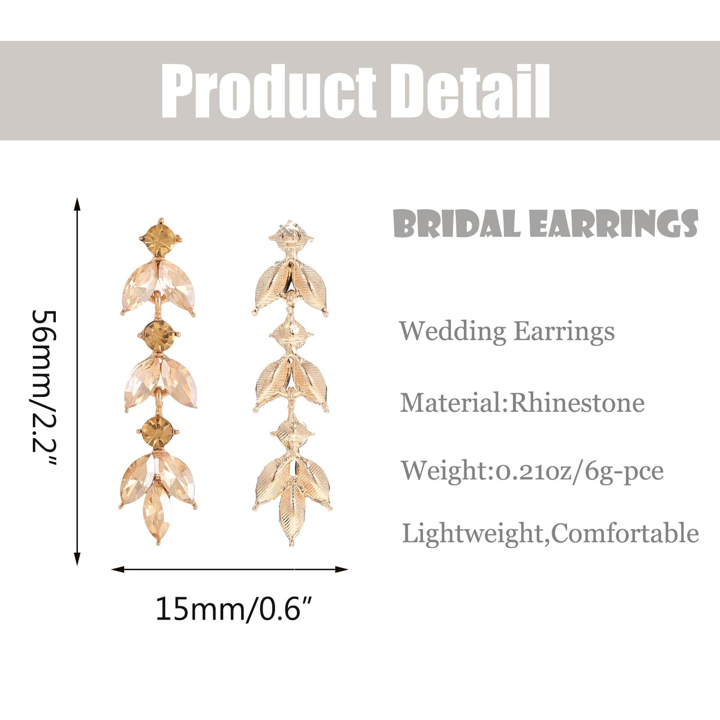 GAOKOXI Champagne Gold Wedding Rhinestone Dangle Earrings Elegant Bridal Crystal Drop Earrings for Women Bridesmaids Guest Party Prom
