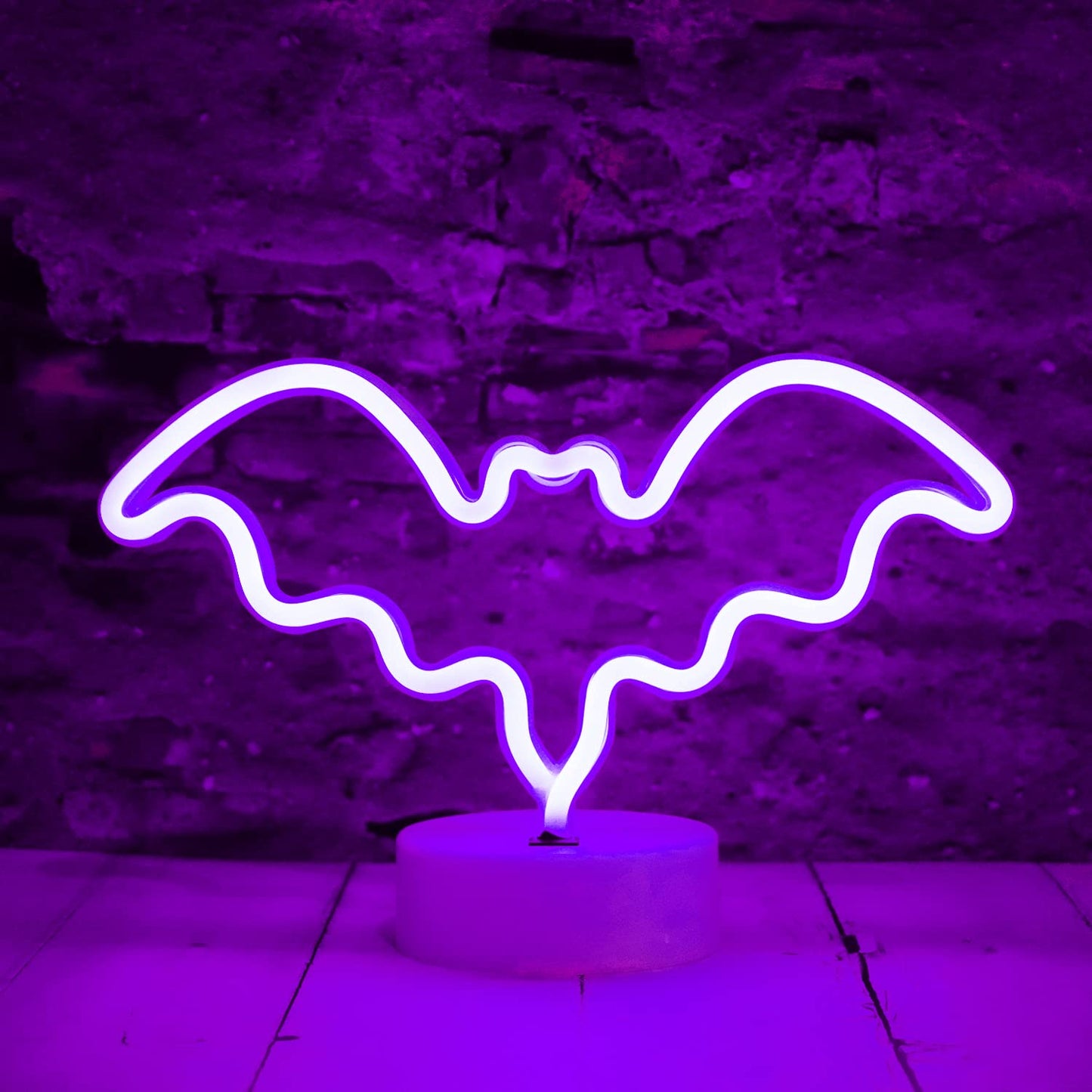 Vicila LED Neon Bat Lights Purple, Bat Shape Neon Signs Night Lights Battery Operated Desk Table Lamp for Bedroom, Bar, Wall, Halloween Decor-Bat with Holder Base(Purple)