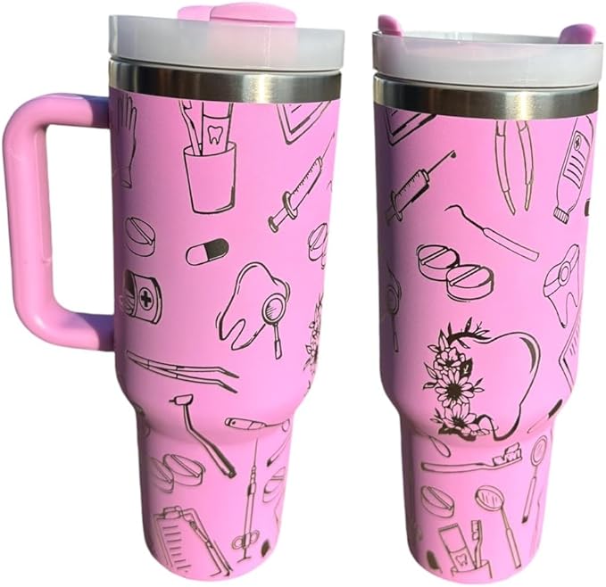 Silva Lining Dental Hygienist Tumbler - 40oz Tooth Tumbler & Water Bottle Gift for Dentists & Hygienists - Office Gift (Purple)