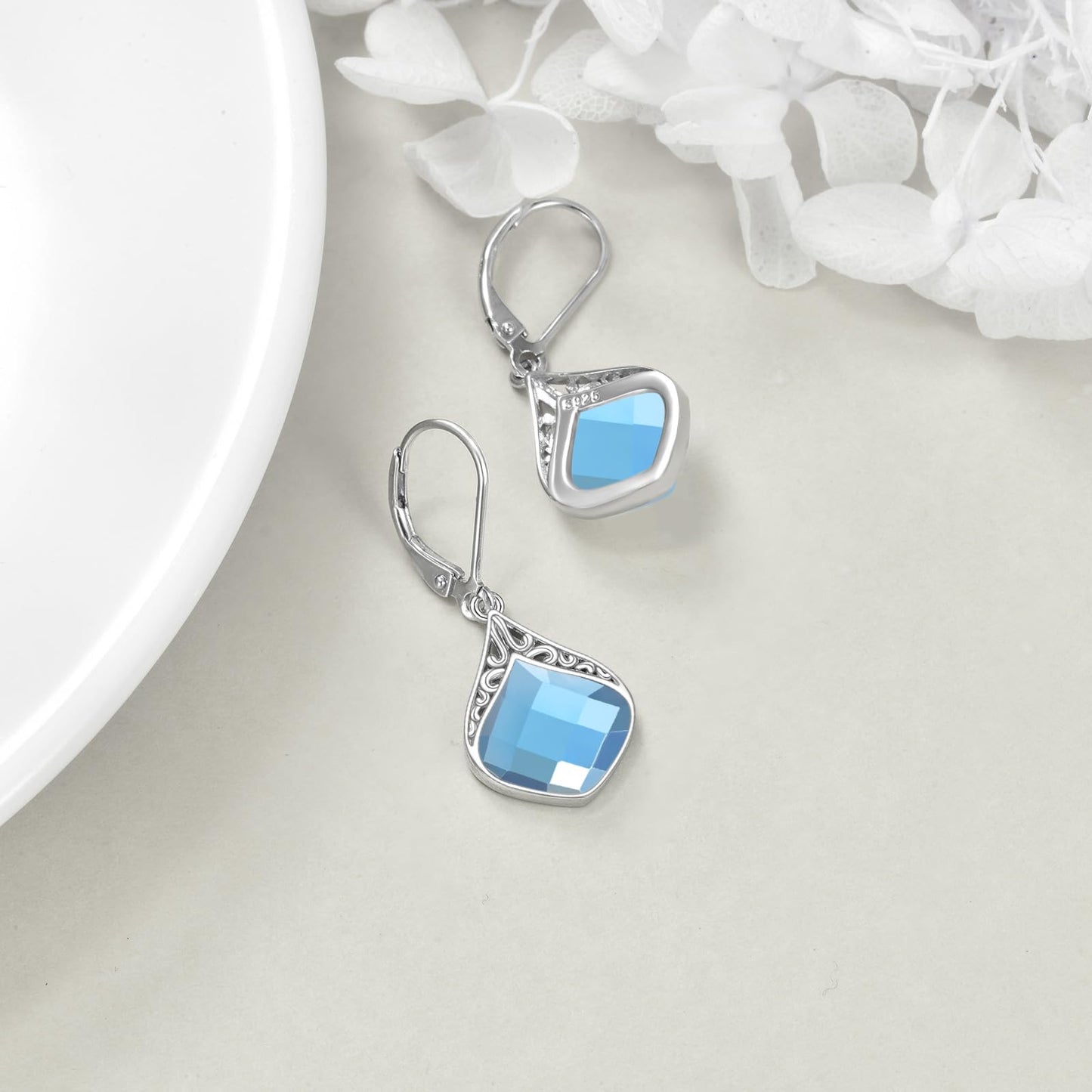 Sapphire Earrings Sterling Silver Blue Stone Teardrop Drop Earrings Irish Celtic Knot Dangle Earrings Jewelry Christmas Gifts for Women