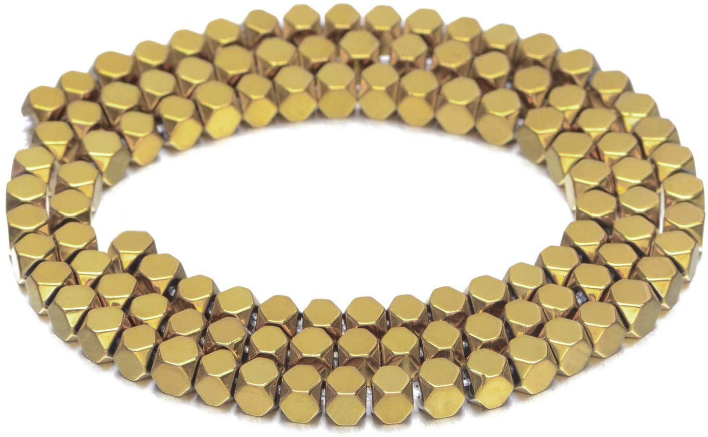 AD Beads Natural Hematite Gemstone Faceted Square Cube Loose Beads 16" (6x6mm, Metallic Gold)