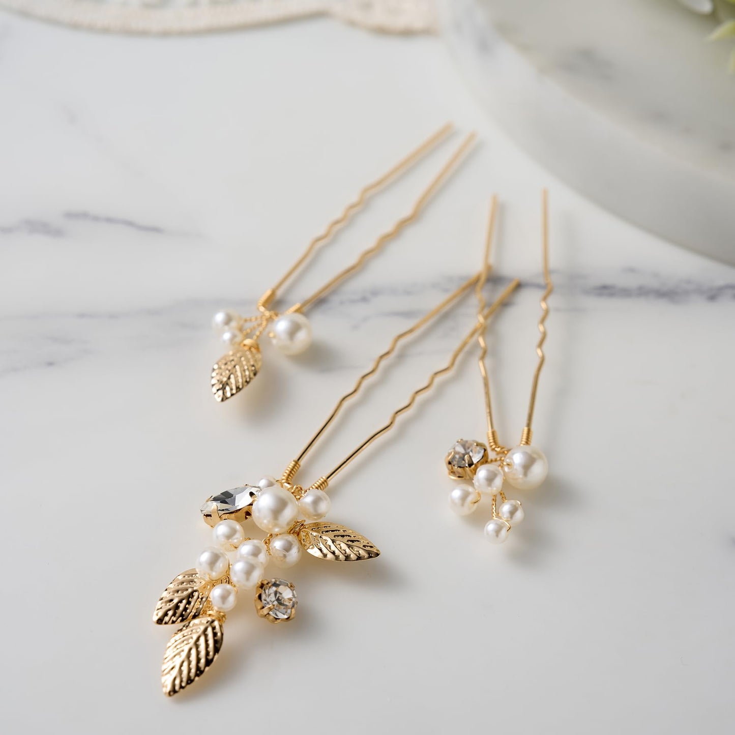 SWEETV 9 Pieces Bride Hair Accessories Pearl Wedding Hair Pins Leaf Bridal Hair Piece Vintage Hair Headpiece Leaf Hair Clips Jewelry for Women Bridesmaids Brides Flower Girls