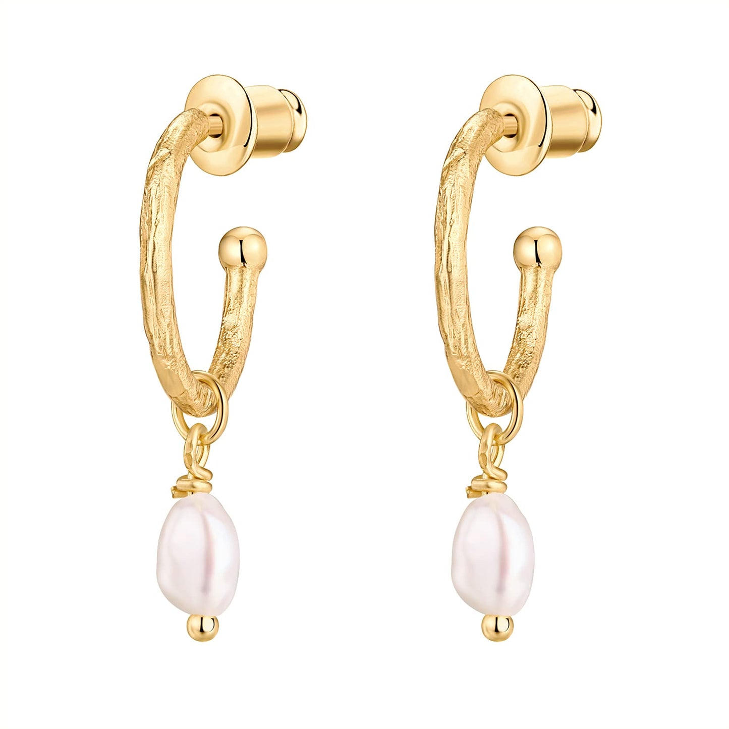 PAVOI 14K Yellow Gold Plated 925 Sterling Silver Post Classic Pearl Dangle Huggie Hoop Earrings for Women - Trendy Drop Open - Cubic Zirconia Small Hinged Hammered Huggies