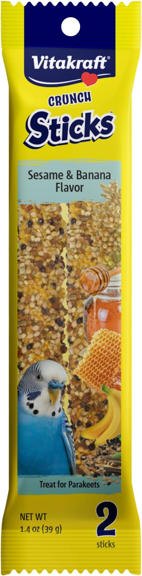 Vitakraft Crunch Sticks Parakeet Treats Golden Honey Flavor, 2 Stick Pack