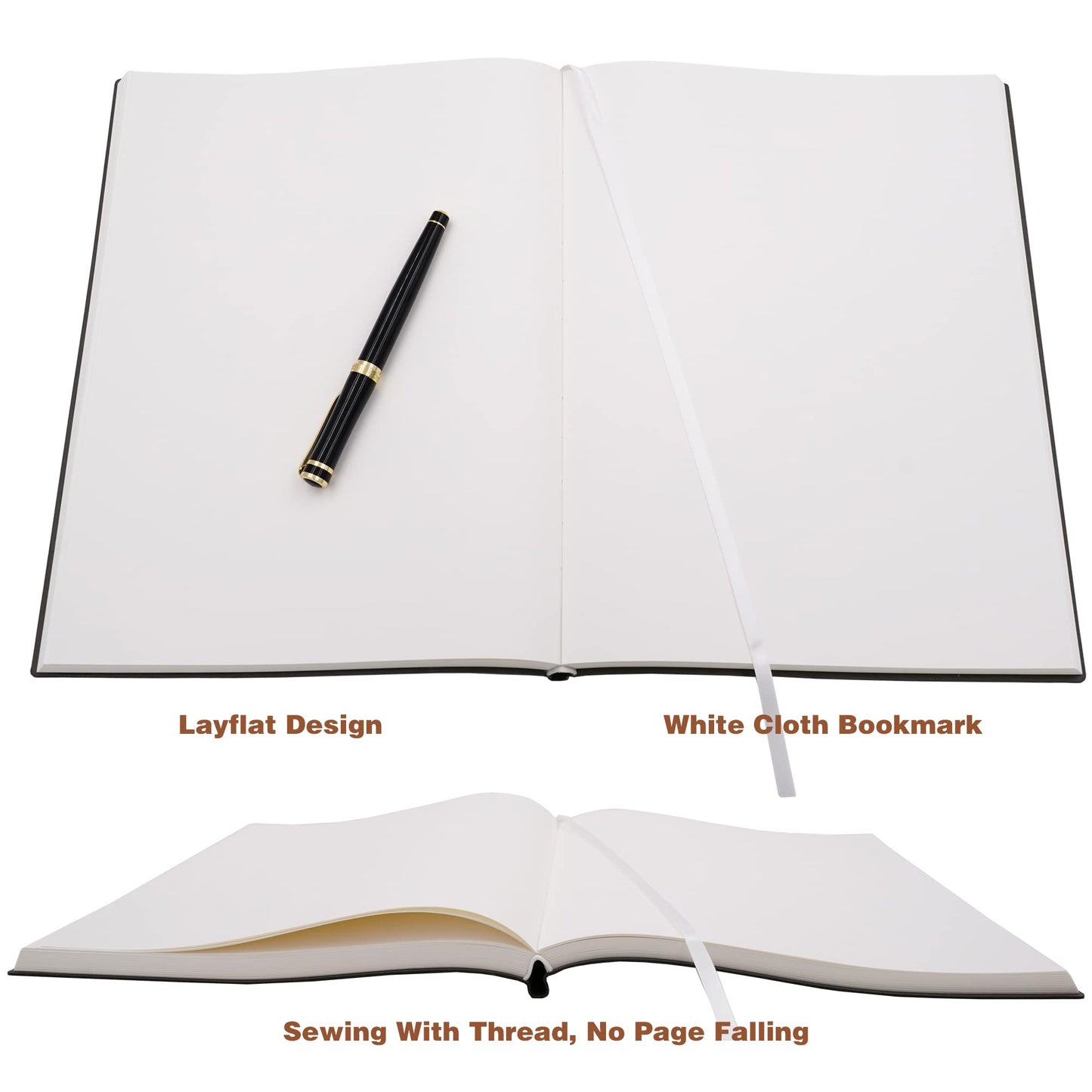 BenOpinion Large Blank Notebook Journal for Writing Drawing, Soft Faux Leather Cover, 100GSM Papers, 320 Pages, A4 8.4x11.4 inches Sketch Book (Black, Plain)