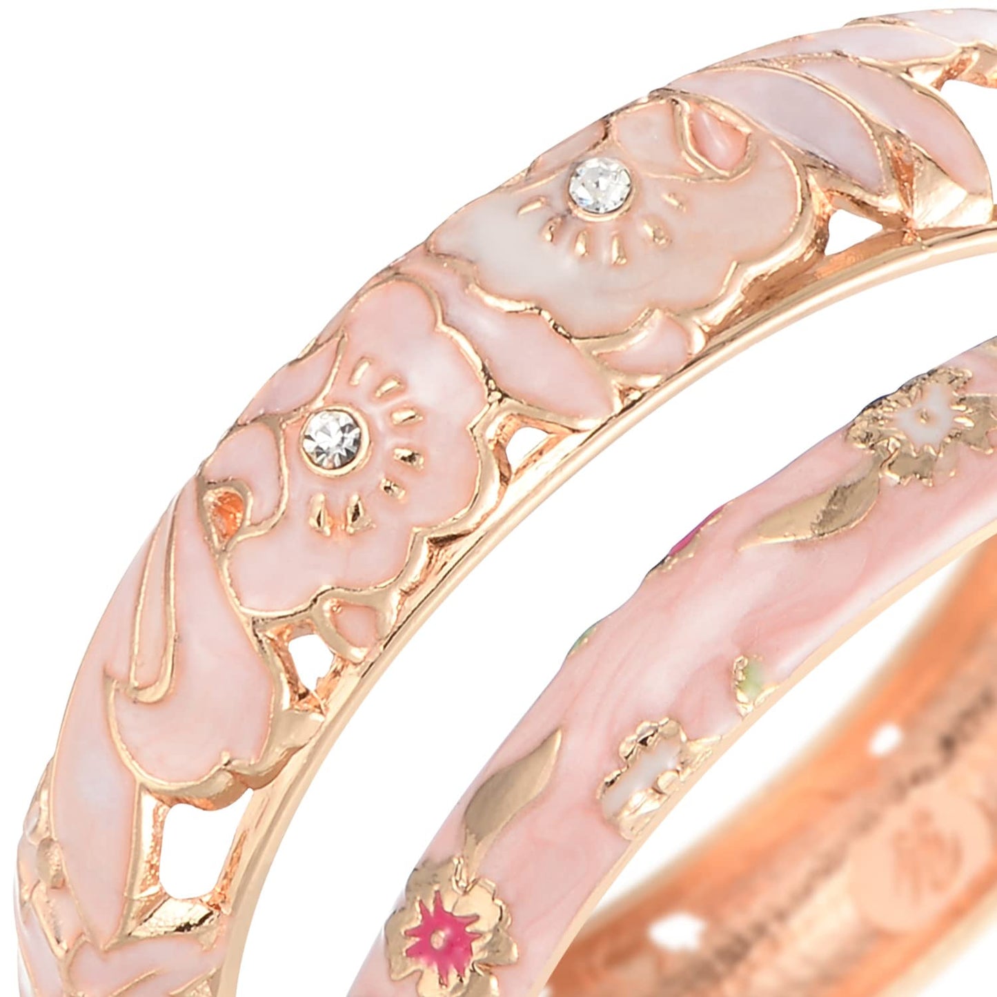 UJOY Women Cloisonne Bracelet Multi-Colors Plated Rhinestone Flower Hollowed Enameled Hinged Cuff Bangles Jewelry Gift 88A08-3PCS Pink