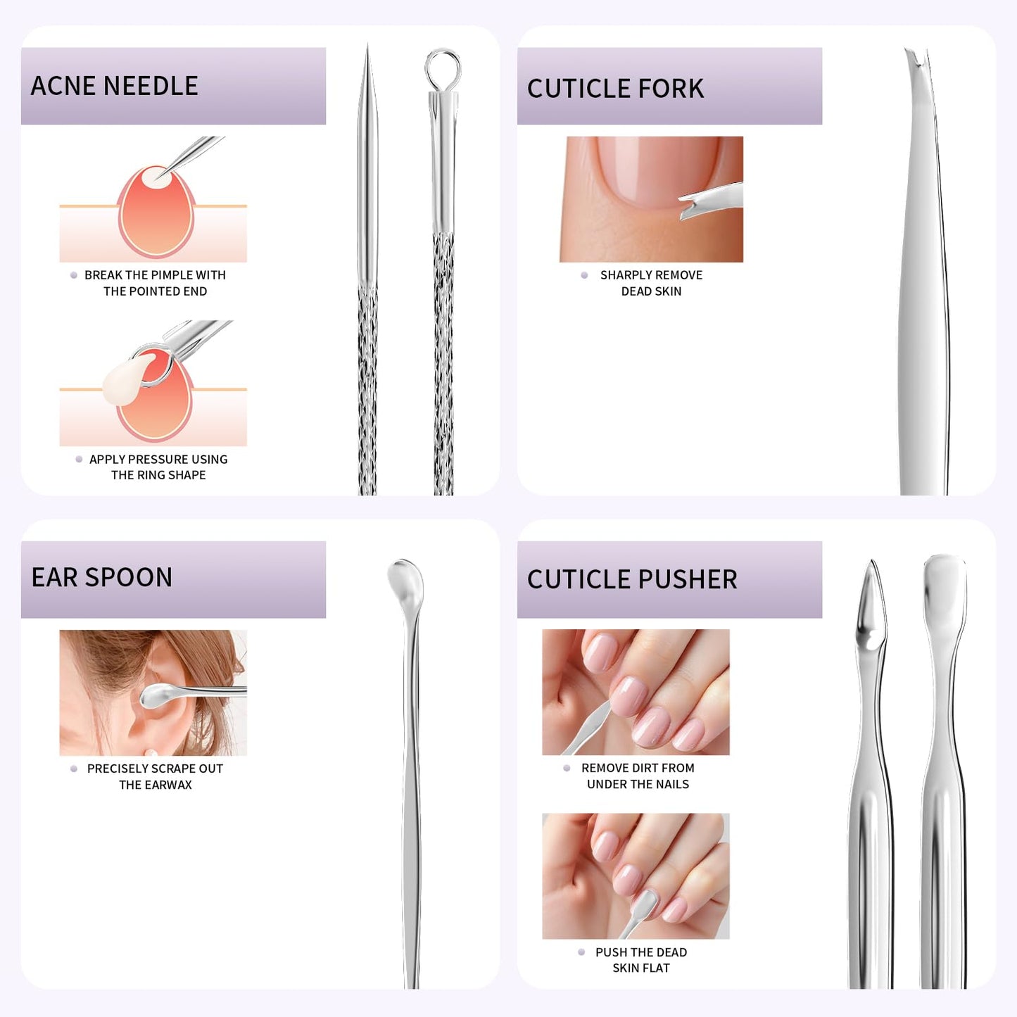 ZIZZON Nail Clippers Kit Manicure Pedicure Set with Holographic Case(Purple)