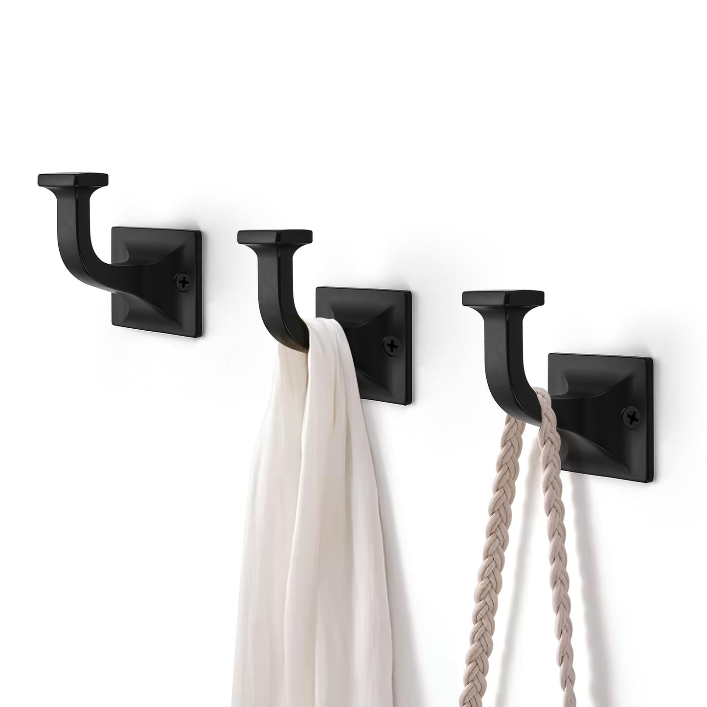 SAILING 3 Pack Coat Hooks - Matte Black Robe Hooks Decorative Wall Hooks for Bathroom Bedroom Kitchen Towel Robe Clothes Cabinet Closet Bathroom Hardware