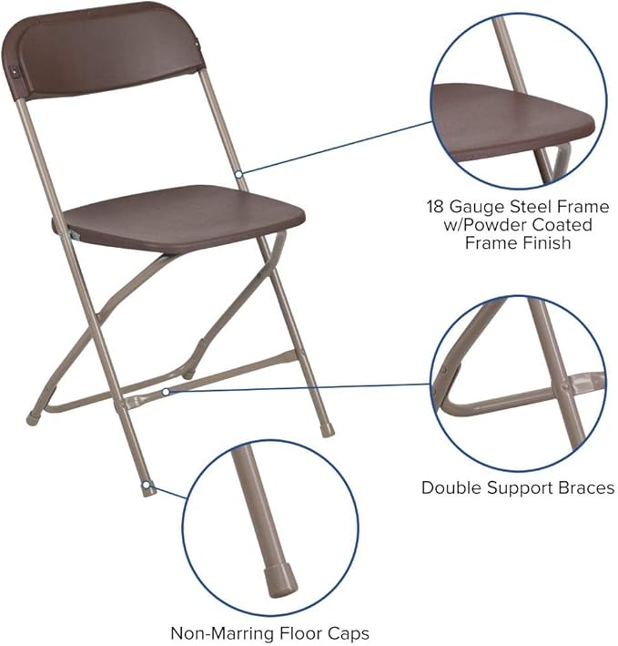 Flash Furniture Hercules™ Series Plastic Folding Chair - Brown - 2 Pack 650LB Weight Capacity Comfortable Event Chair-Lightweight Folding Chair