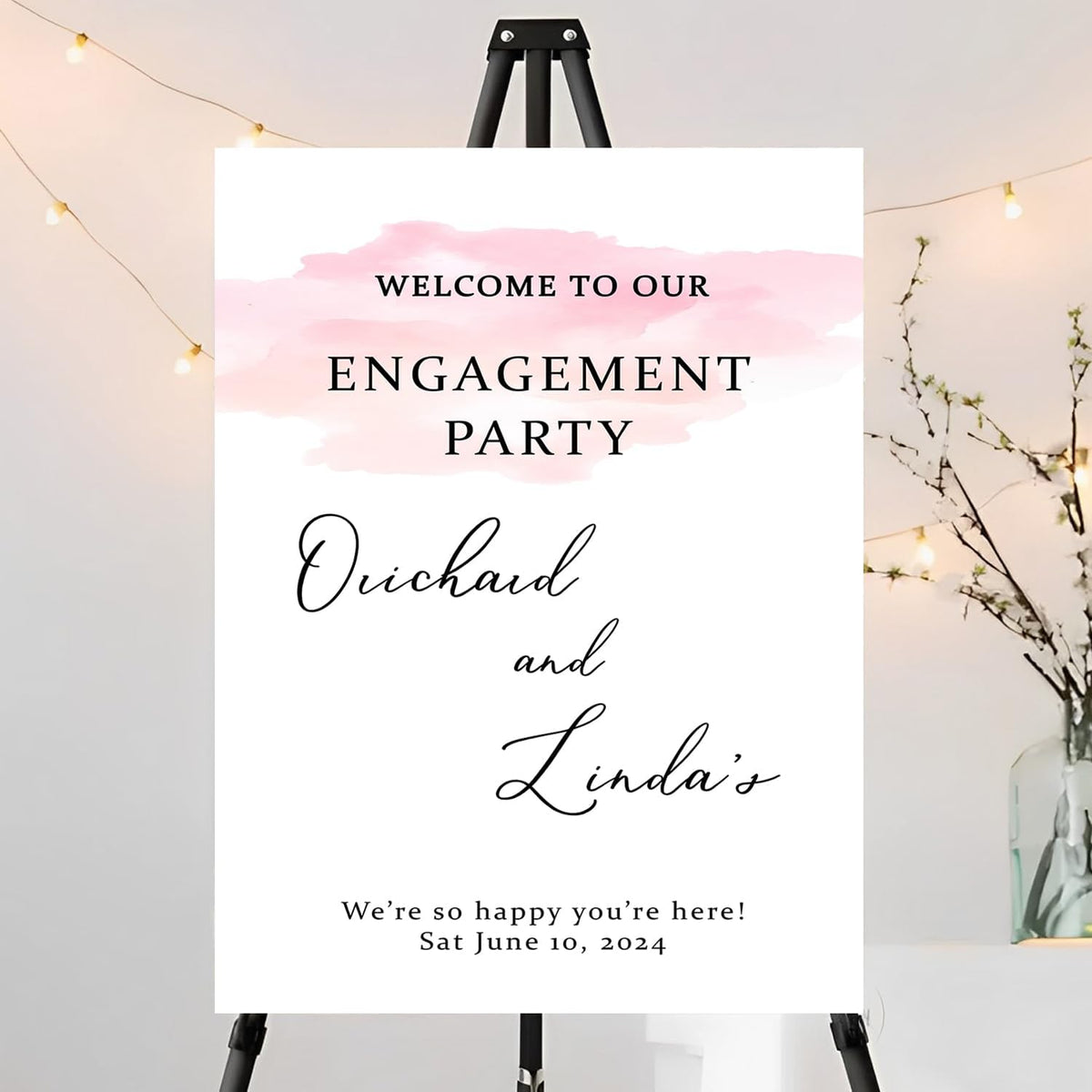 Engagement Sign, Rectangular, Pink, 12x18 Inches, Full Size, Glam, Real Estate, Construction Sites, Politics, Personal Events