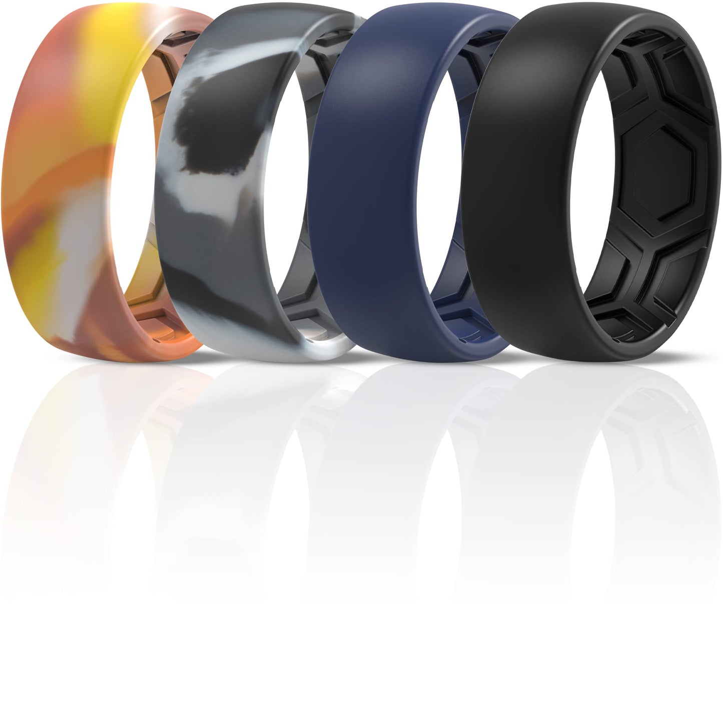 ThunderFit Men's Patterned Silicone Rings, 8mm Wide 2.2mm Thick Rubber Bands,Variety Multipack 1,4,7