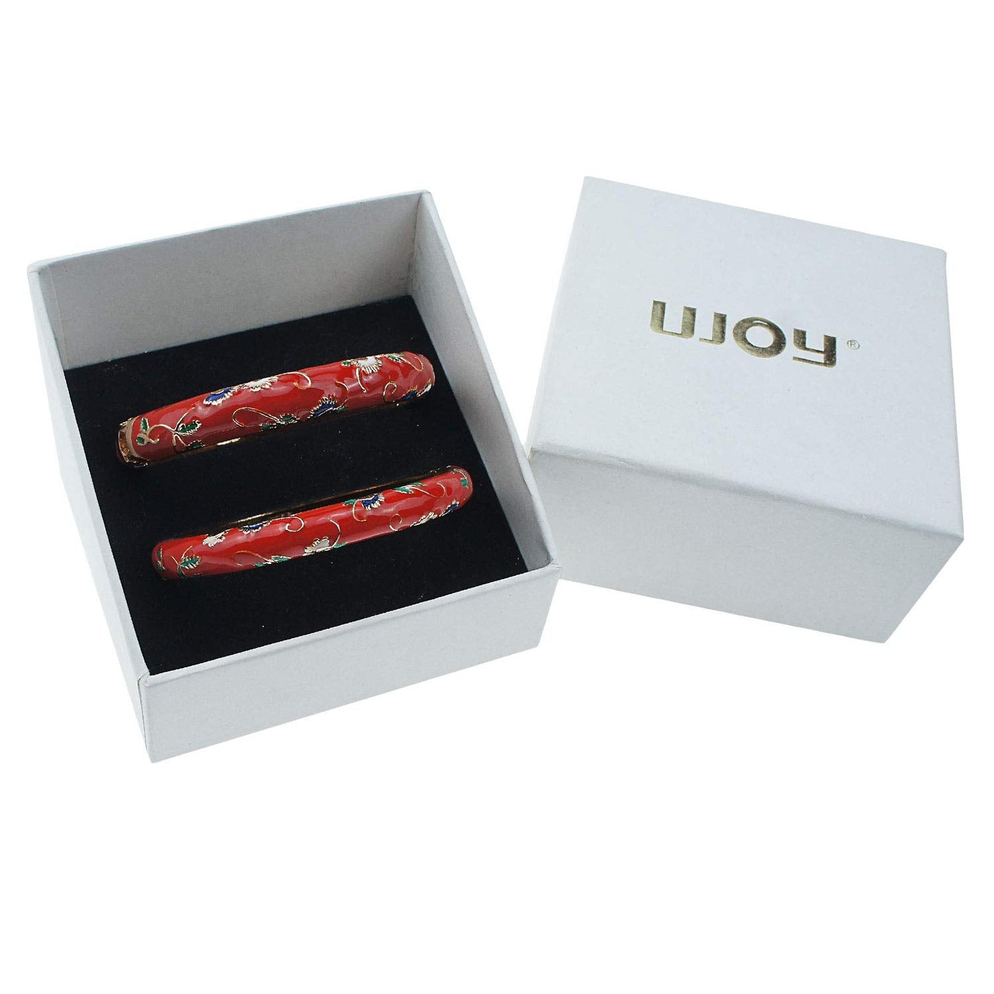 UJOY Handcrafted Cloisonne Bangle Bracelets Butterfly Enamel Metal Handcuff Jewelry Set Box Gift for Women 55A108-55B30 red