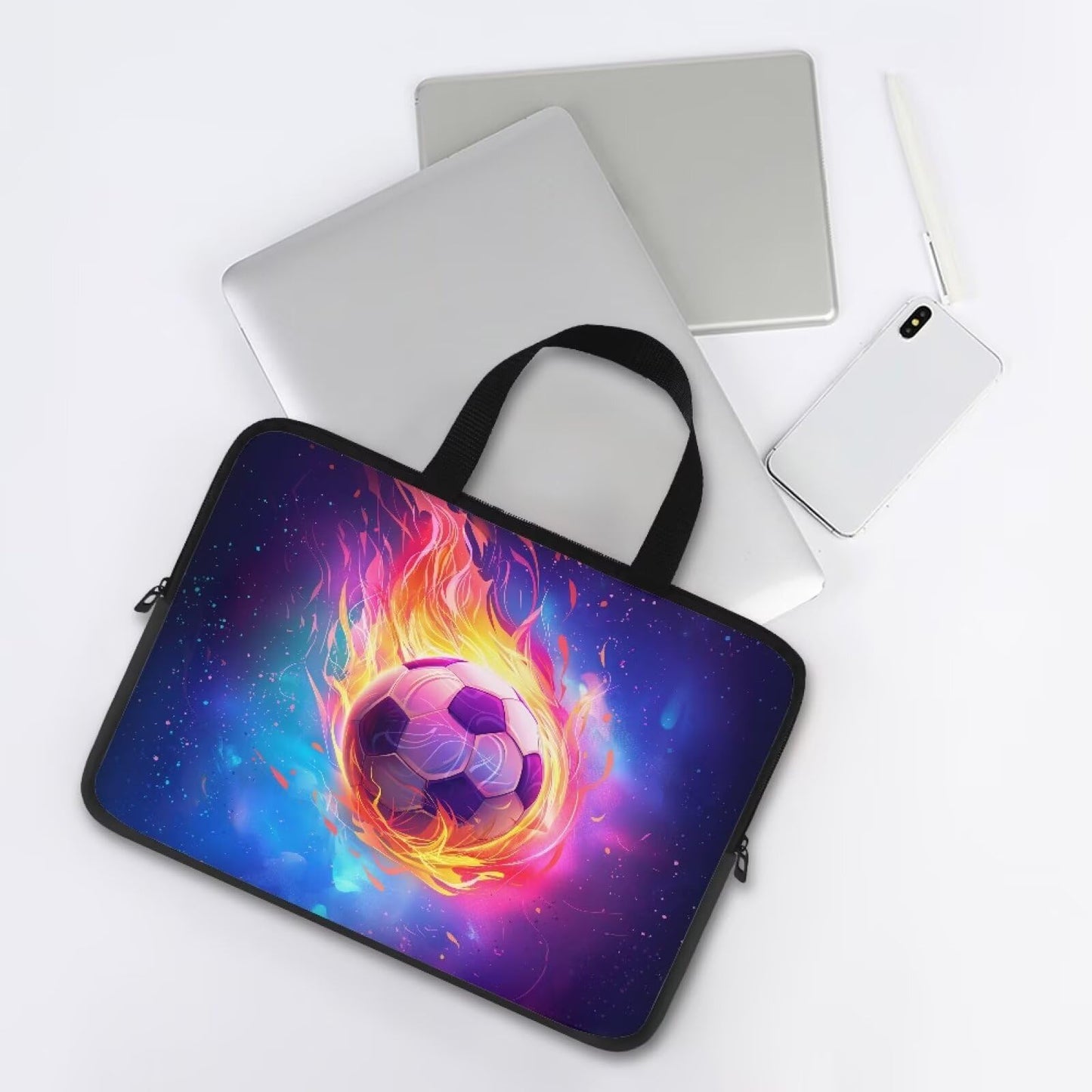 Garronmavis Fire Soccer Ball Laptop Sleeve Case for Women Men 15 Inch Laptop Protector with Multiple Uses Lightweight Computer Sleeve Tablet Bag Laptop Carrying Case Gifts for Boys, Galaxy Space