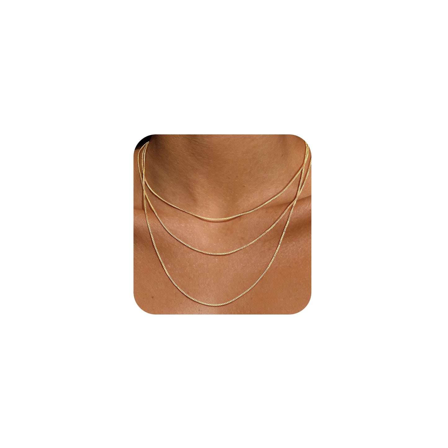 Yoosteel Layered 14k Gold Plated Necklace for Women,Dainty Thin Box Chain Choker Necklaces Set Stack Trendy Jewelry Gifts for Women
