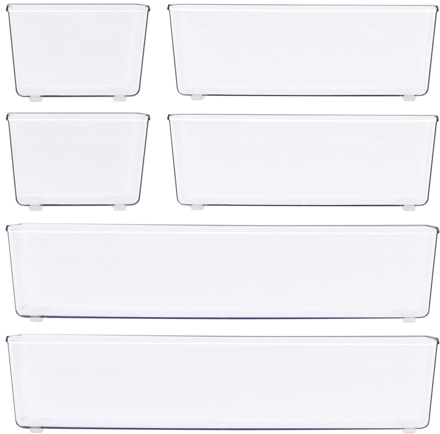 Simple Houseware Clear Drawer Organizer for Office Bin Desk Storage, Assorted Size, 6 Packs
