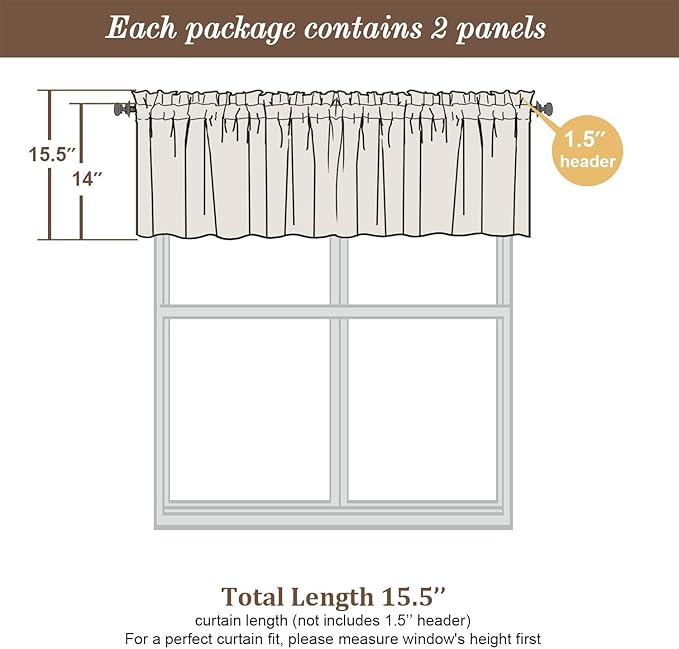 Chyhomenyc Christmas Hunter Green Faux Linen Slub TextuHunter Green Small Window Kitchen Valance Curtain, Rod Pocket Cafe Valance for Bathroom Laundry Basement, 30Wx14L inch, 2 Piece