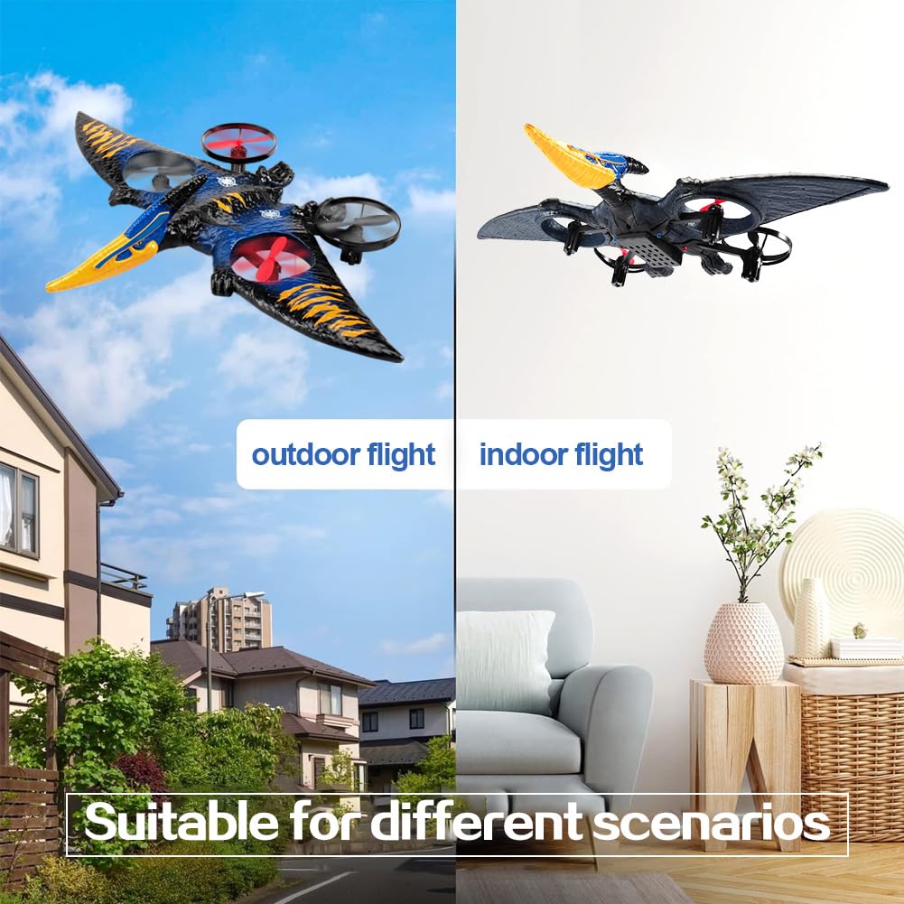 Dinosaur Remote Control Drone, 2.4G EPP Foam RC Pterodactyl Hobby RC Airplanes with 6-Axis Gyro, One Key Takeoff Landing, Stunt Roll & 360 Flip, Fighter Jet Toy Christmas Birthday Gift for Boys Girls