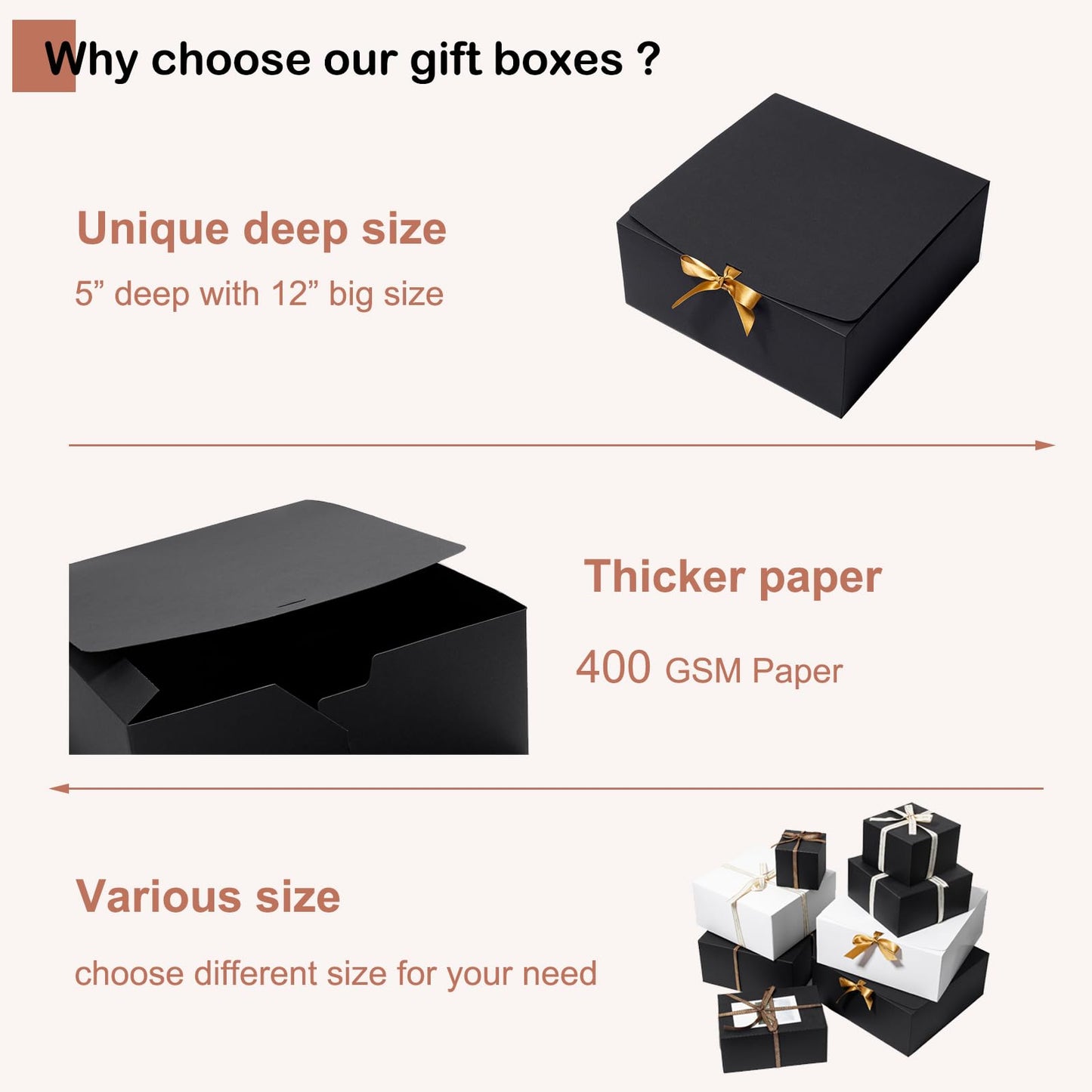 Mcfleet Black Gift Boxes with Lids 12x12x5 Inches 10 Pack Groomsmen Proposal Boxes Cardboard Gift Box for Presents, Craft Boxes for Christmas, Wedding, Graduation, Holiday, Birthday Gift Packaging
