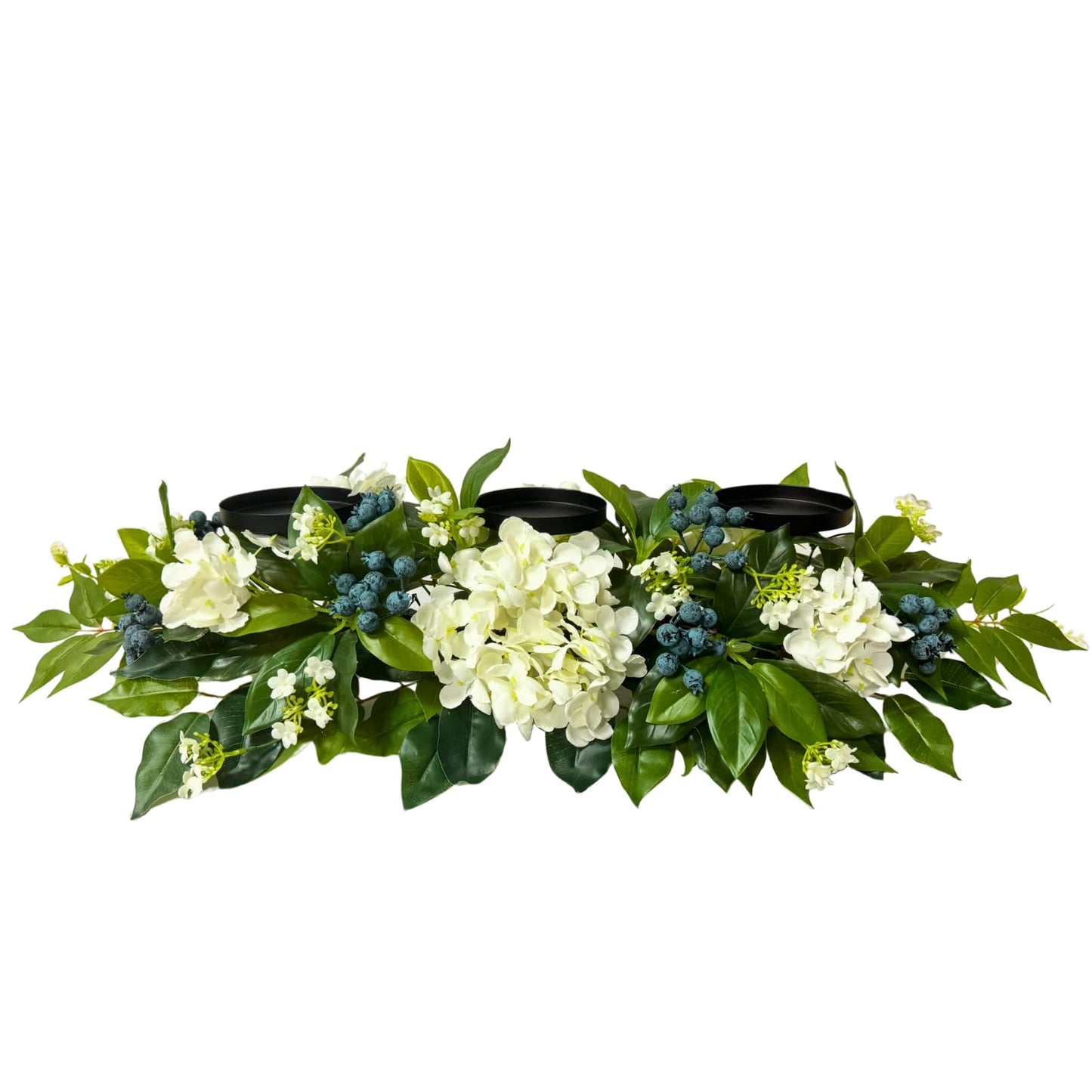 Svndlyn All Season Candle Holder Centerpiece for Table with Artificial Blueberry,White Hydrangea and Eucalyptus Leaf for Table Centerpiece Decor,Dining Room,Party Home Decor