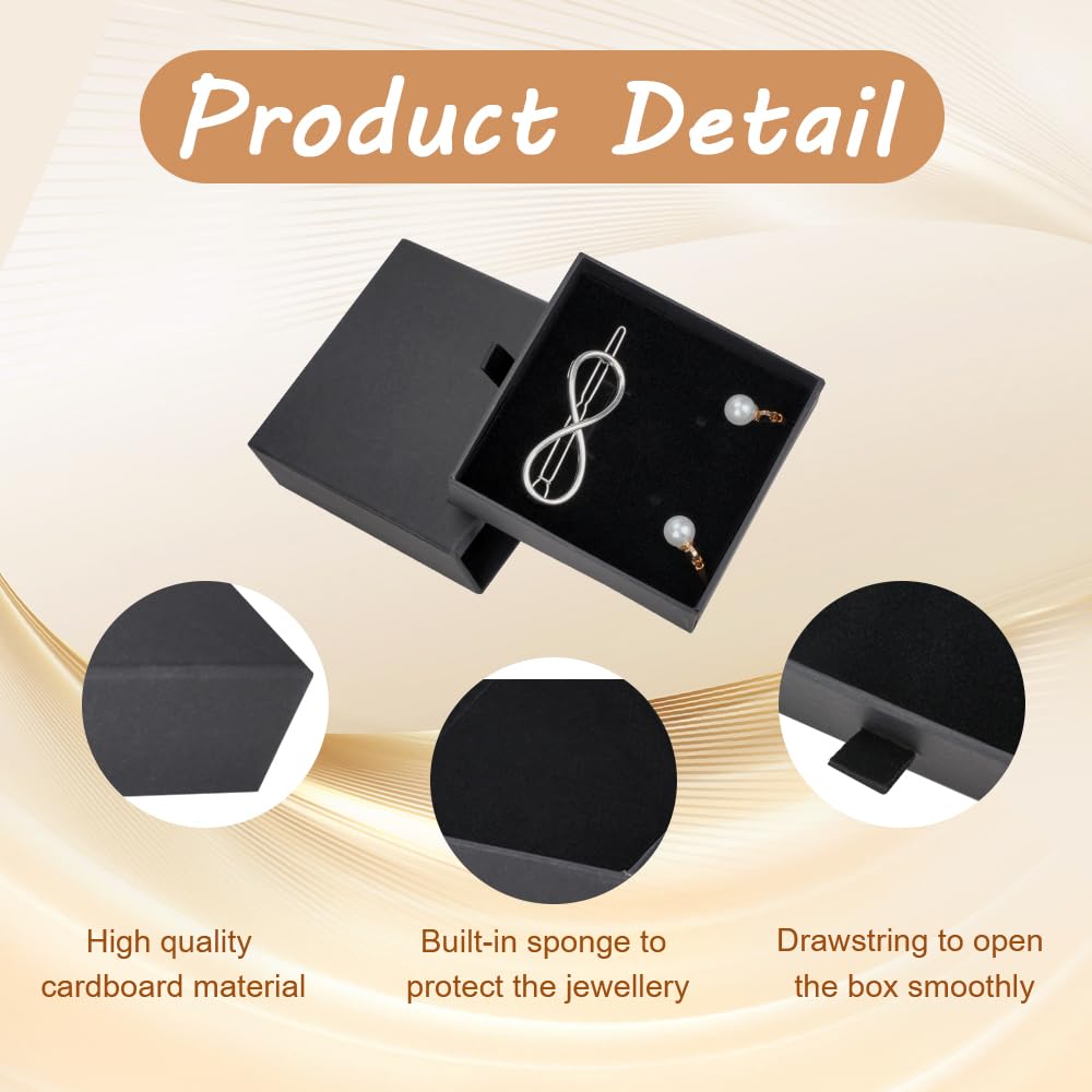 LIOUCBD 10 Pack Jewelry Gift Boxes, 3.5x3.5x1.2 Inch Cardboard Drawer Display Jewelry Boxes, Small Jewelry Boxes with Lids and Sponge Insert for Bracelets Rings Pendants Necklaces Earrings(Black)