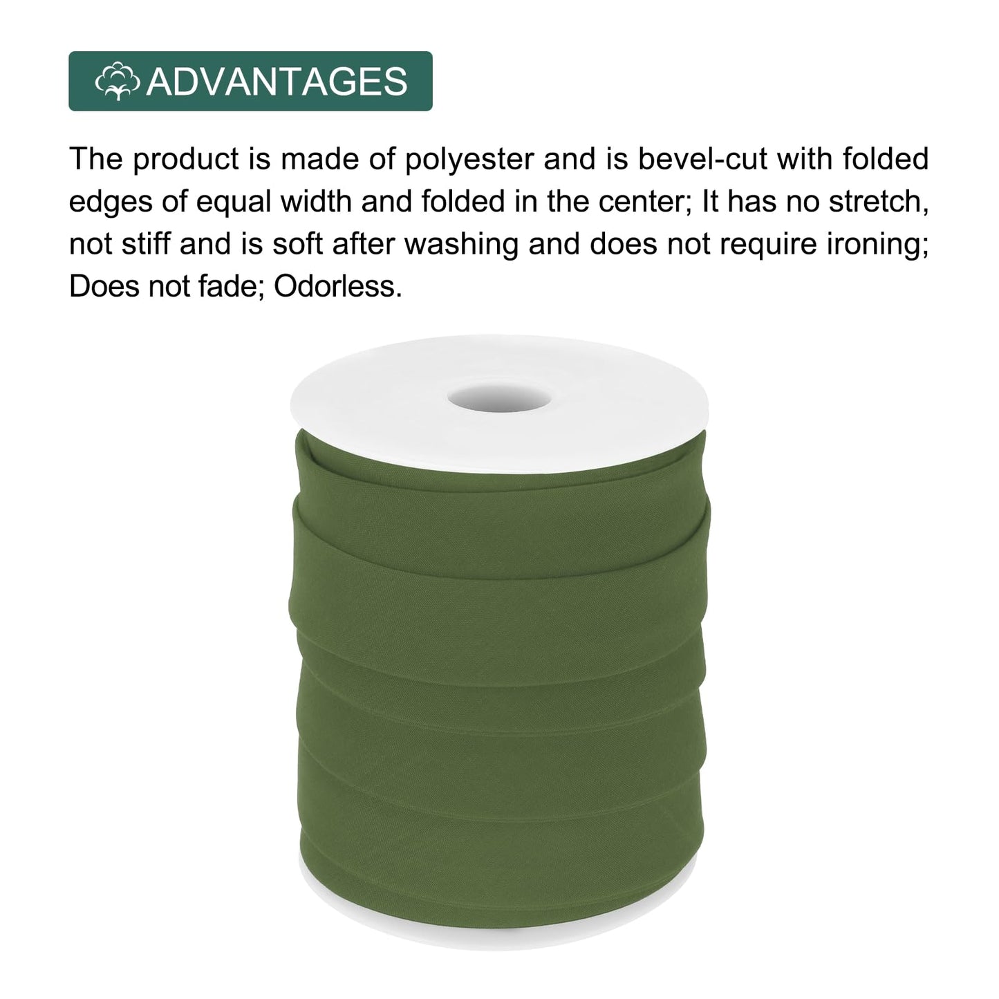 MECCANIXITY 1 Inch Double Fold Bias Tape Polyester Continuous Bulk Bias Tape for Sewing,Seaming Quilting Hemming Binding Crafts (Dark Green 25 Yards)