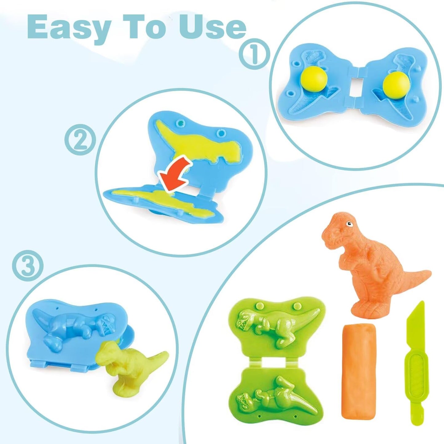 Yiklucg Unleash Creativity with 12 Unique Dino and Animal Molds Dough Toys Dough Accessories Set Whit 10 .Ideal as a Gift for Kids Aged 3-4-8 Years