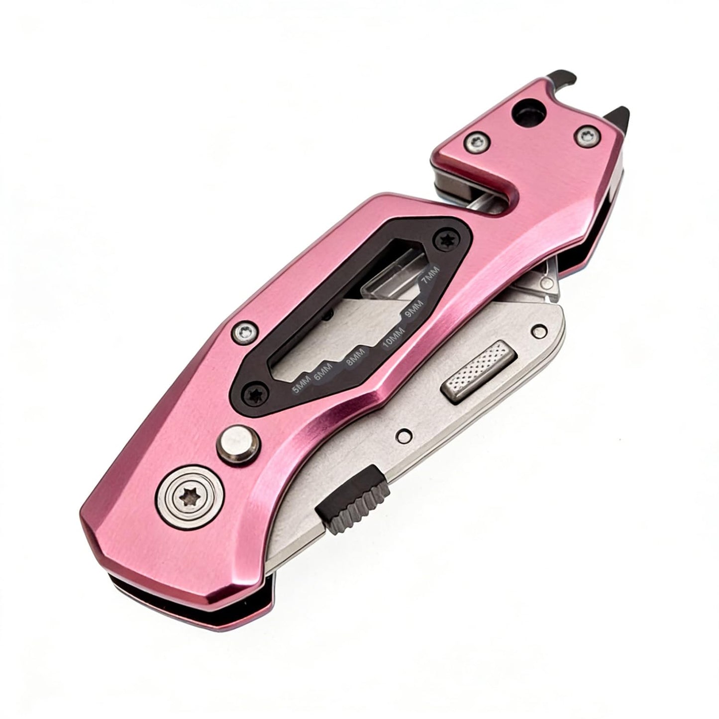 Utility Knife Folding Safety Lock Quick Change with 10 Extra SK5 Replacement Blade Lightweight Aluminum Handle & Pocket Clip Multi-Use Box Cutter Office Home Art Diy Great Gift Choice (UPG.V.Pink)