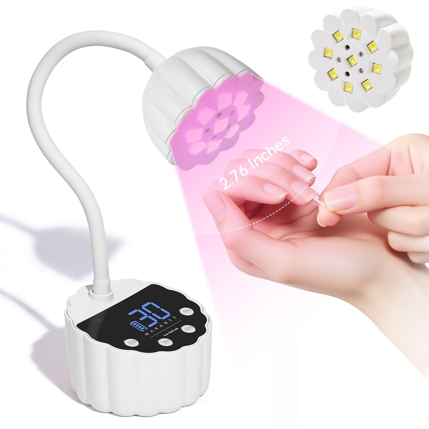 Makartt UV LED Nail Lamp - Gooseneck 58mW/cm² Flash Cure Lamp Rechargeable UV Light for Gel Nails with 4 Times & Auto Sensor USB Cordless Fast Curing Nail Art Design for Salon Home DIY (White)