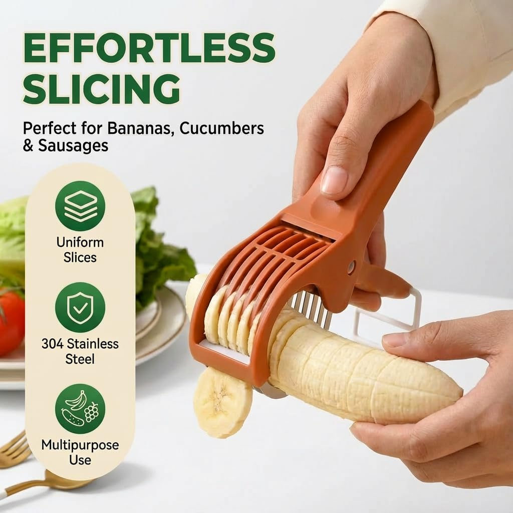 2 Pcs Multifunctional Vegetable Slicer & Banana Cutter, 2026 Upgraded Stainless Steel Handheld Chopper for Cucumber, Carrot, Sausage & Strawberry, Dishwasher-Safe Kitchen Prep Tool