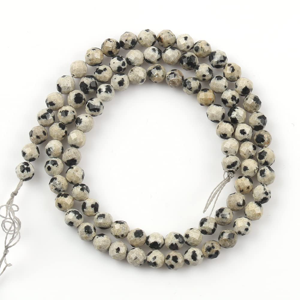 Song Xi 120pcs 3mm Natural Dalmatian Gemstone Beads Faceted Round Loose Stone Beads for Jewelry Making (1 Strand)