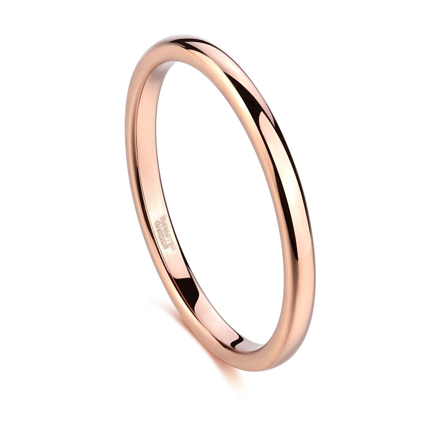 Greenpod 2mm Thin Tungsten Wedding Bands for Women Rose Gold Plated Domed Slim Engagement Promise Ring Comfort Fit Size 4.5
