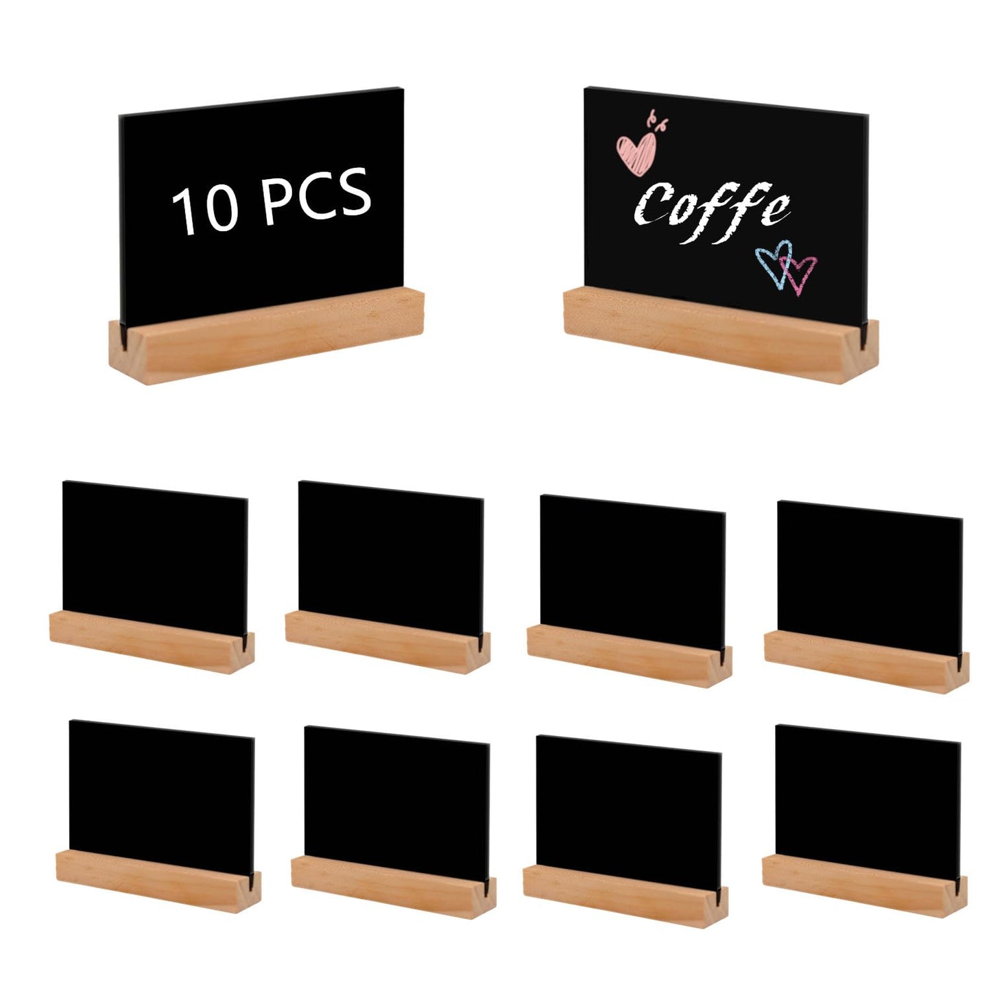 4 x 3 Inch Mini Chalkboards Signs, 10 Pcs Double Side Tabletop Chalkboard Signs with Wood Base Stands Rectangle Chalkboard for Food Labels Party Weddings Event Decorations.