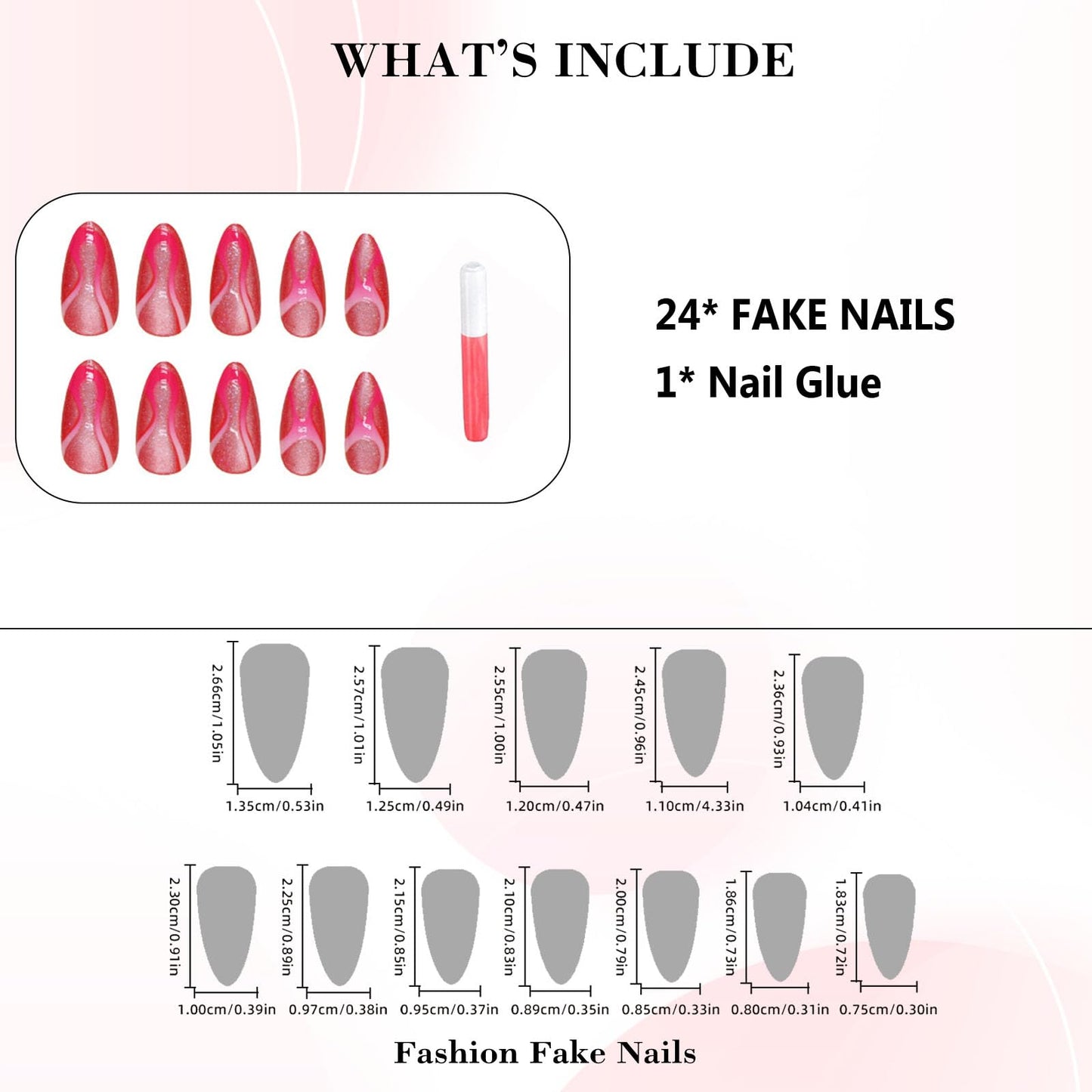 IMRAIN Hot Pink Press on Nails Medium Almond Fake Nails Cat Eye False Nails Bling Wave Glossy Acrylic Full Cover Artificial Stick on Nails for Women Girls 24Pcs