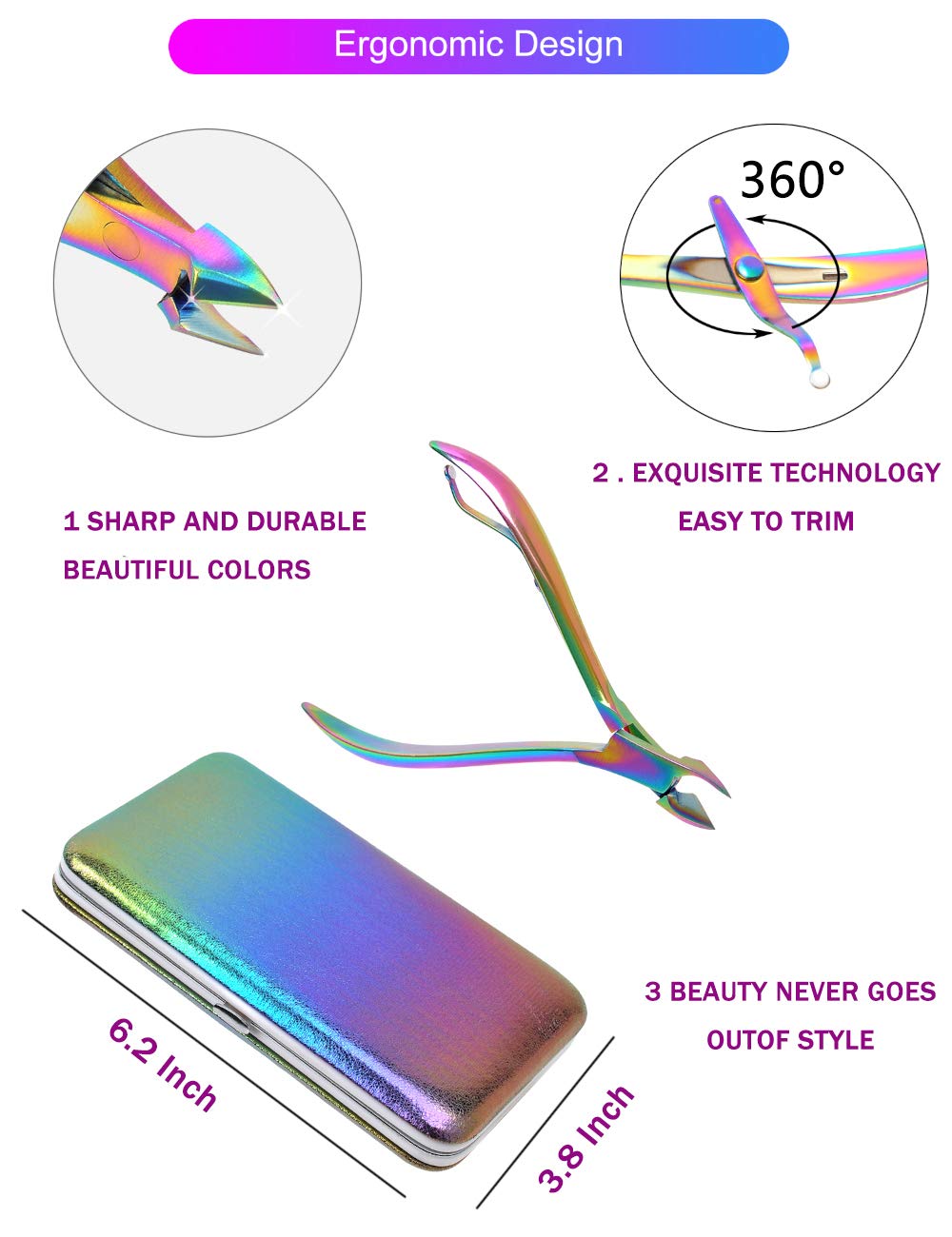 Rainbow Manicure Kits 18 Pcs Nail Clippers for Women Gift SFYDOM Women's Rainbow Leather Manicure Set (18-RainbowManicure Kits)
