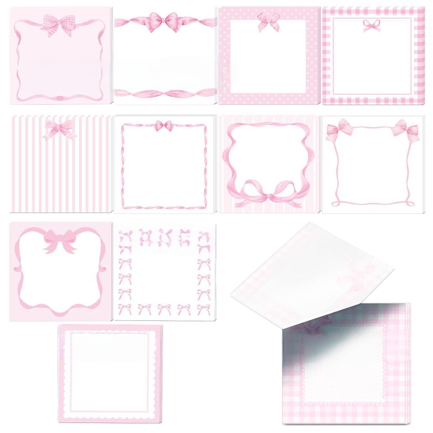 Cute Sticky Notes 3x3 Pink Bow Sticky Note Pads Aesthetic Coquette Bows Note Pad Self-Stick Ribbon Bowknot Stickey Notes Memo Pad Stationery Study School Essentials Desk Office Teacher Supplies