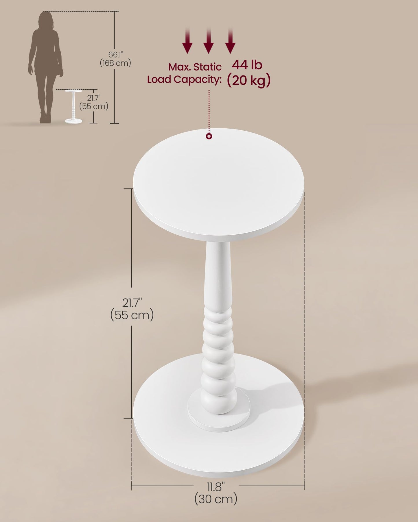 VASAGLE MARIEL Collection - Round Side Table, Small Drink End Table for Small Spaces, Accent Nightstand, Solid Wood Leg, Mid-Century Modern, for Living Room Bedroom, Cloud White ULET293WB02S