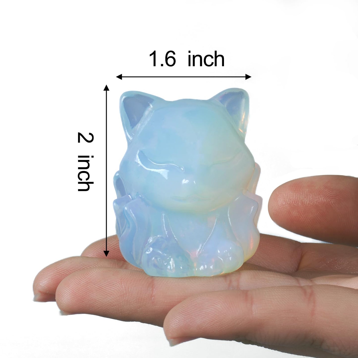 QLRSUXN Opalite Nine Tailed Fox Decor,2 Inch Healing Crystals Fox Statue,Lucky Guardian Pocket Fox Figurines as Women’s Gifts,Fox Figurine for Office Home Decor and Ornament.