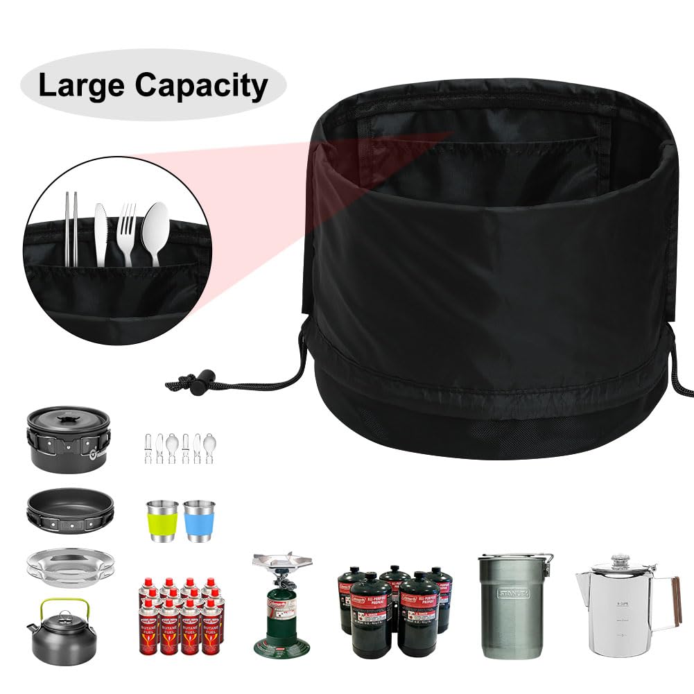 Yorkenbe Camping Cookware Mess Kit Bag, High Capacity Camping Tableware Storage Bag, Drawstring Heavy Duty Water Resistant Cookware Organizer for BBQ Outdoor Cooking Essentials (2)