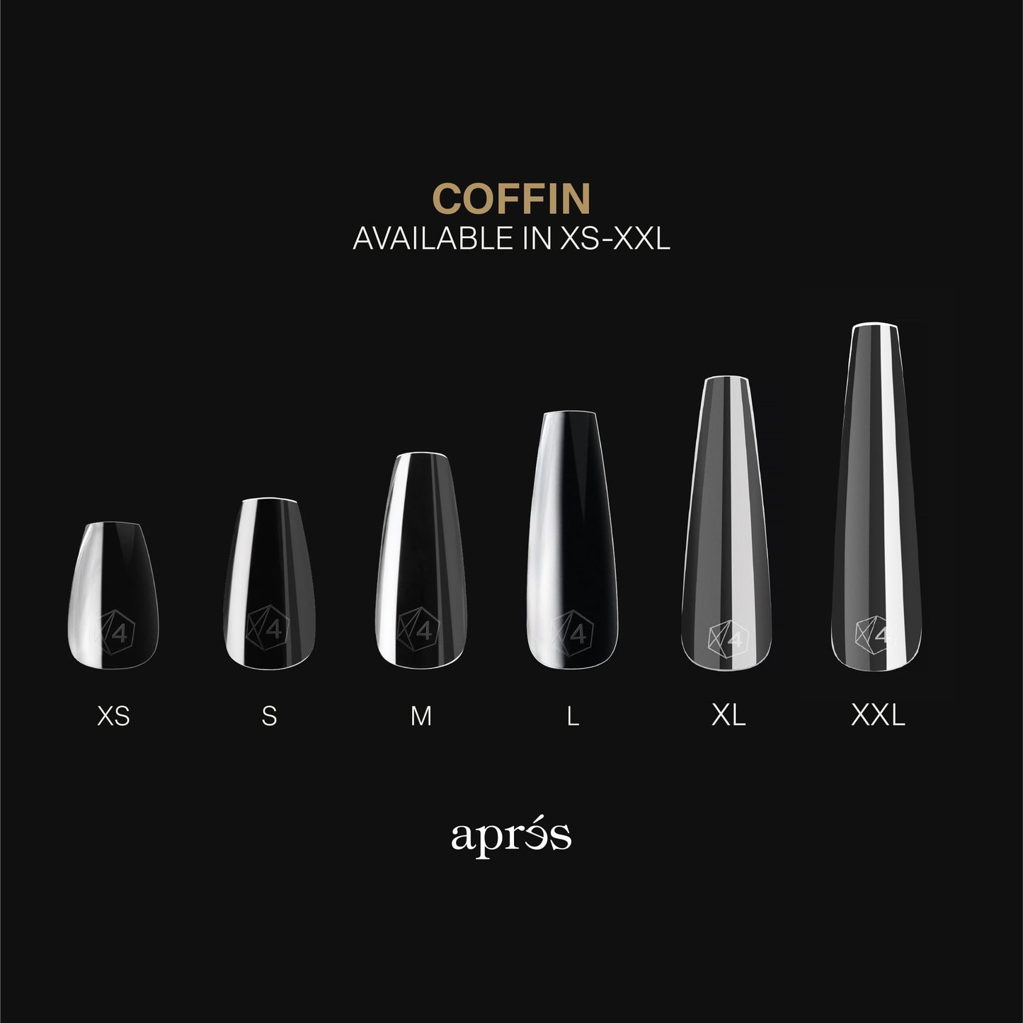 Apres Gel-X® Coffin Box of Nail Tips | 280 Gel-X Tips, Soft Tips, 14 Sizes 00-9 | Half-sizes Included (Natural Coffin Medium, 280 Count)