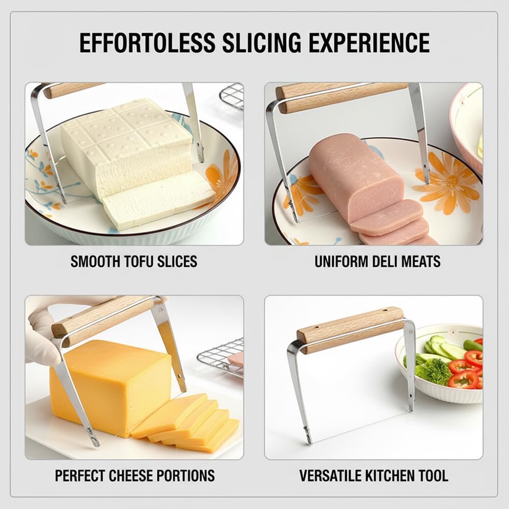 2 Pack Cheese Slicer - Stainless Steel Wire Cheese Slicer with Wooden Handle,Cheese Cutter Wire Board for Hard and Block Cheese,Manual Cheese Slicer,Cheese Cutting Board with Wire Cutter